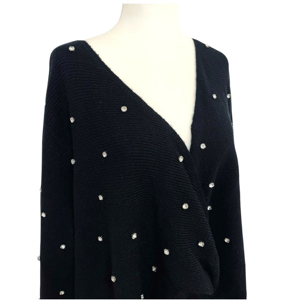 INC Diamond Embellished Twist-Front Black Sweater V-Neck Pullover 2X - Picture 4 of 9